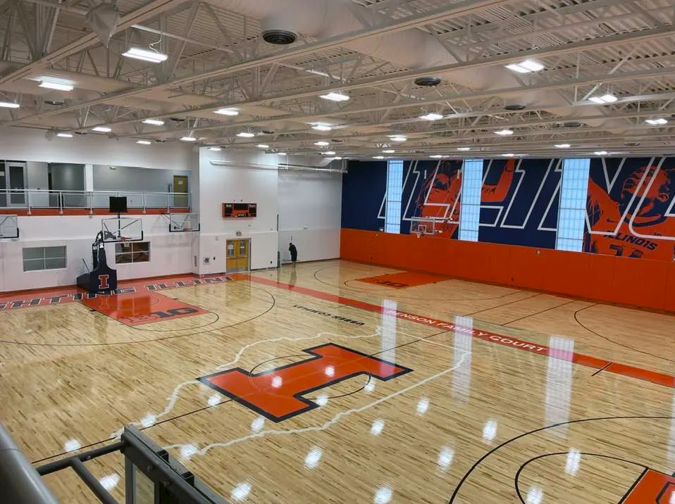 sports flooring customized with school colors and logos